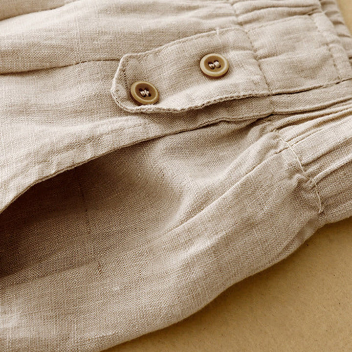 Buddha Stones Summer Plain Casual 7-8 Length Buttons Women's Cotton Linen Harem Pants With Pockets - image 17