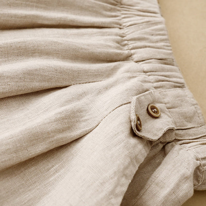 Buddha Stones Summer Plain Casual 7-8 Length Buttons Women's Cotton Linen Harem Pants With Pockets