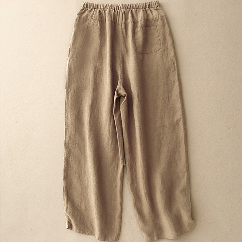 Buddha Stones Summer Plain Casual 7-8 Length Lace-up Women's Cotton Linen Harem Pants With Pockets