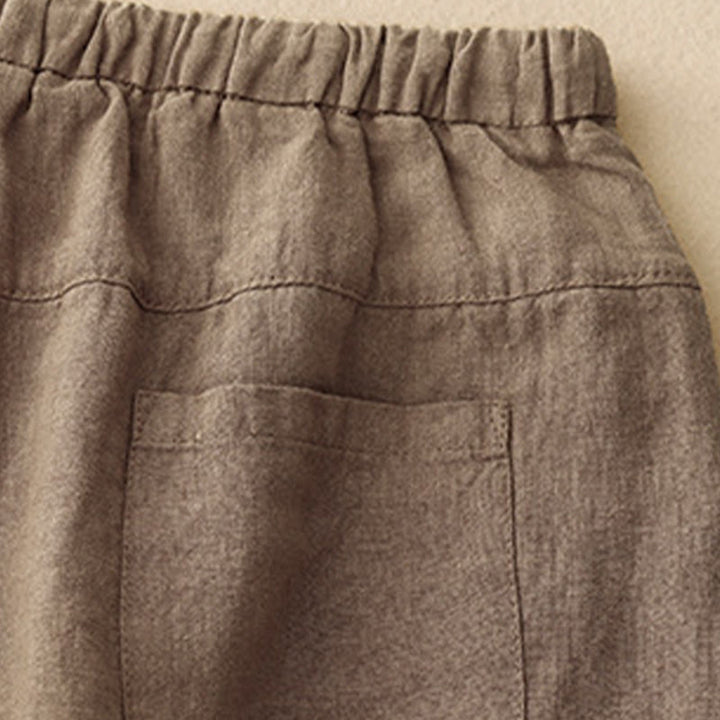 Buddha Stones Summer Plain Casual 7-8 Length Lace-up Women's Cotton Linen Harem Pants With Pockets