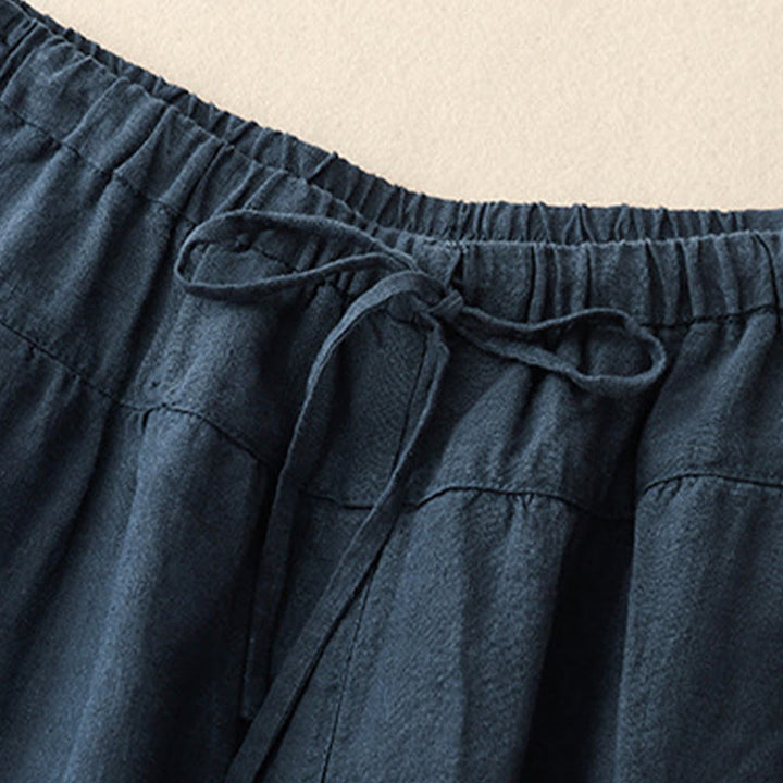 Buddha Stones Summer Plain Casual 7-8 Length Lace-up Women's Cotton Linen Harem Pants With Pockets
