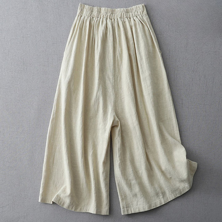 Buddha Stones Casual Plain Loose 7-8 Length Women's Polyester Wide Leg Pants With Pockets - image 1