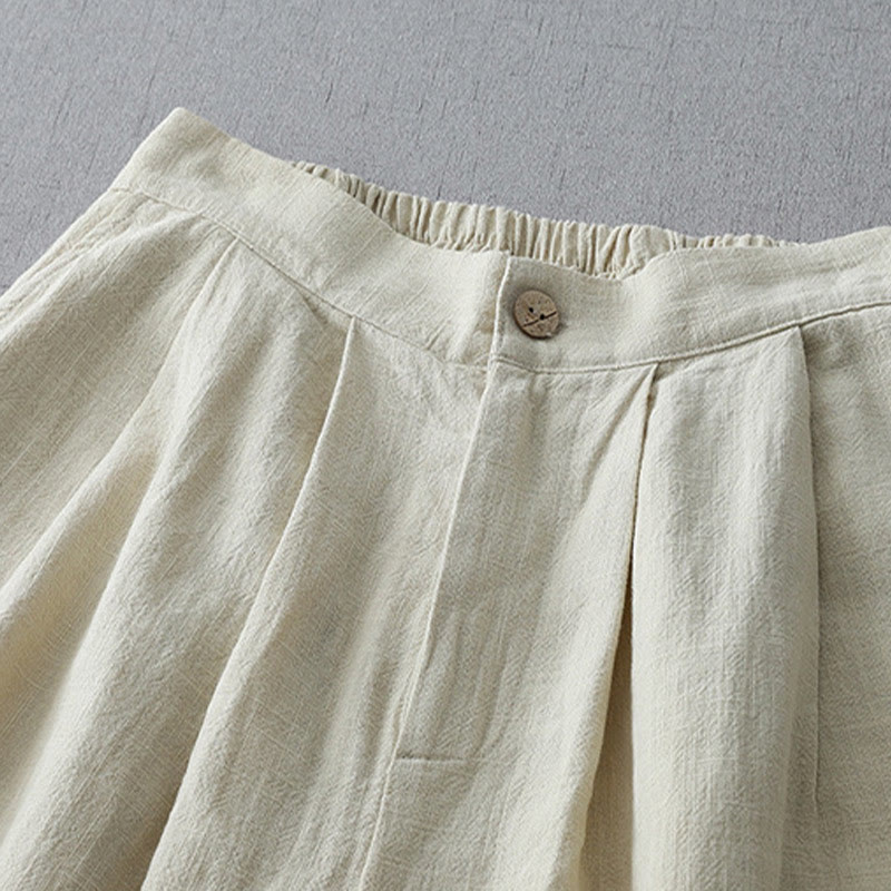 Buddha Stones Casual Plain Loose 7-8 Length Women's Polyester Wide Leg Pants With Pockets
