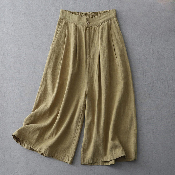 Buddha Stones Casual Plain Loose 7-8 Length Women's Polyester Wide Leg Pants With Pockets