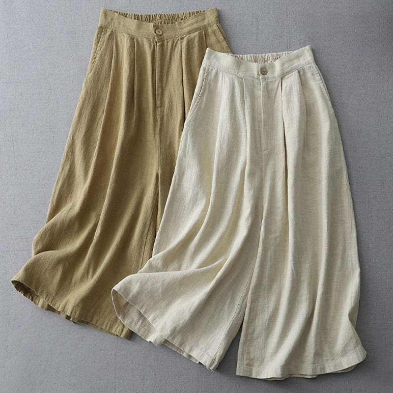 Buddha Stones Casual Plain Loose 7-8 Length Women's Polyester Wide Leg Pants With Pockets - image 16