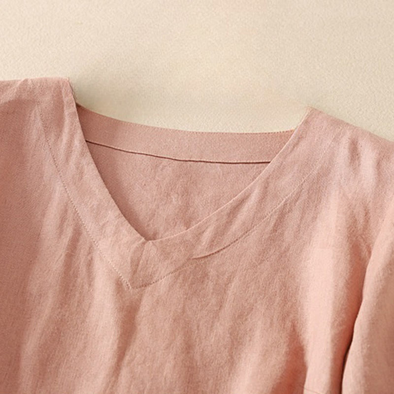 Buddha Stones Summer Casual Plain Polyester Women's V-neck Design Half Sleeve T-shirt - image 6
