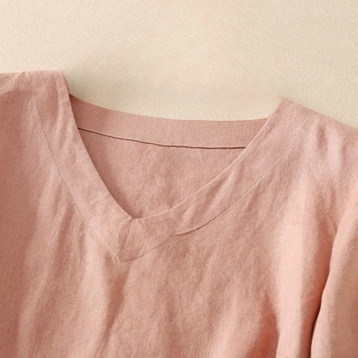 Buddha Stones Summer Casual Plain Women's V-neck Design Half Sleeve Cotton T-shirt - image 6