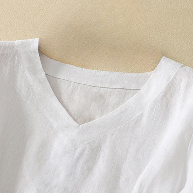 Buddha Stones Summer Casual Plain Women's V-neck Design Half Sleeve Cotton T-shirt - image 12