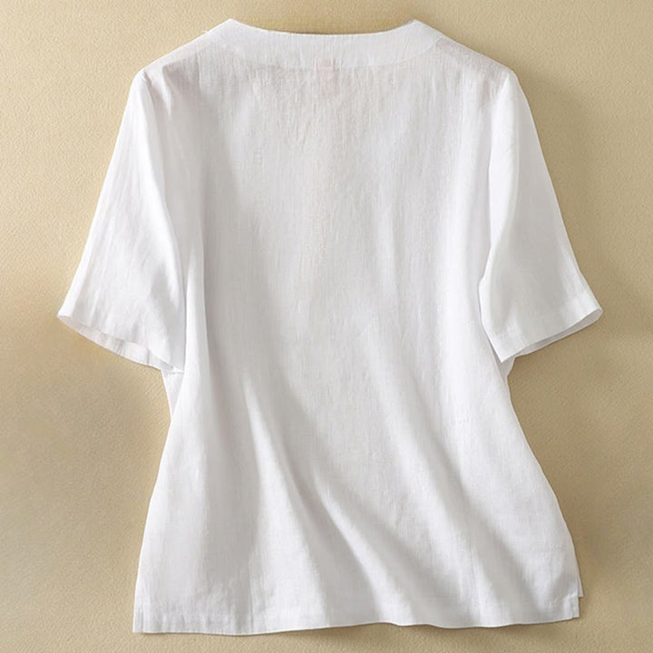 Buddha Stones Summer Casual Plain Women's V-neck Design Half Sleeve Cotton T-shirt - image 11