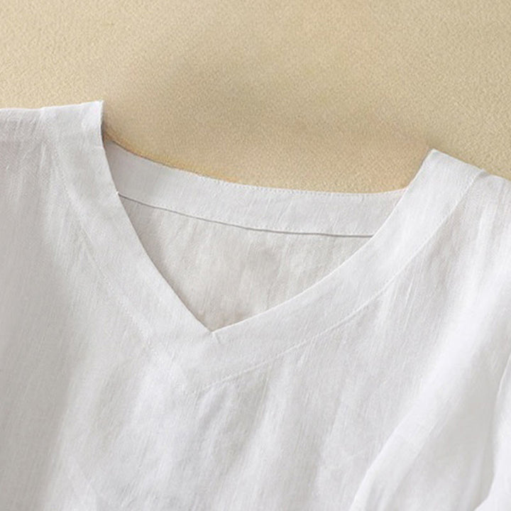 Buddha Stones Summer Casual Plain Polyester Women's V-neck Design Half Sleeve T-shirt - image 12