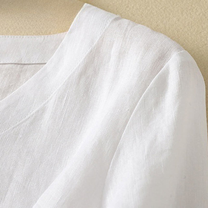 Buddha Stones Summer Casual Plain Women's V-neck Design Half Sleeve Cotton T-shirt - image 18