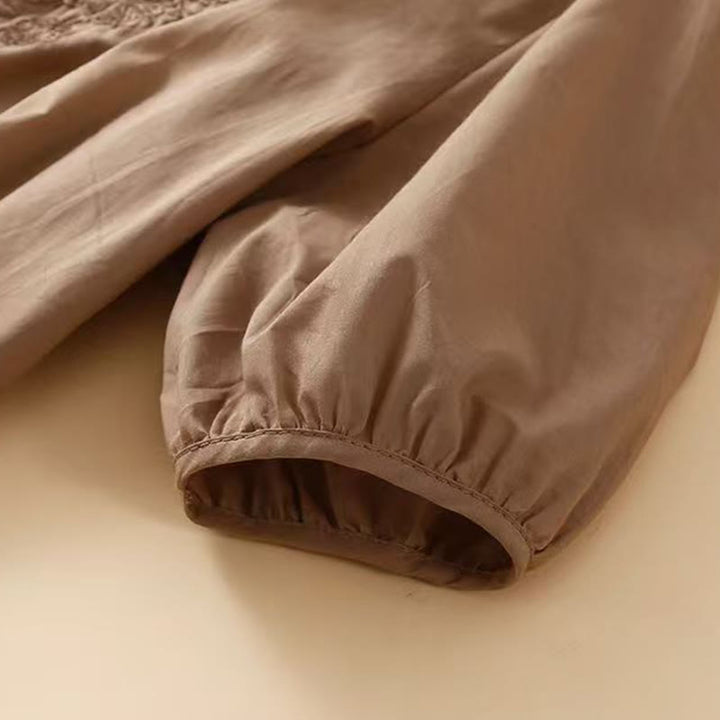 Buddha Stones Casual Women's Embroidered Flower Pattern Crew Neck Design Half Sleeve Cotton Linen Shirt - image 4