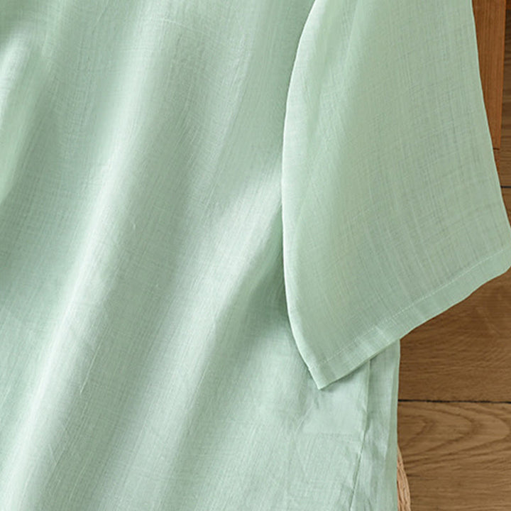 Buddha Stones Casual Women's Flowers Leaves Embroidery Pattern Frog-Button Crew Neck Design Half Sleeve Cotton Linen Shirt - image 5