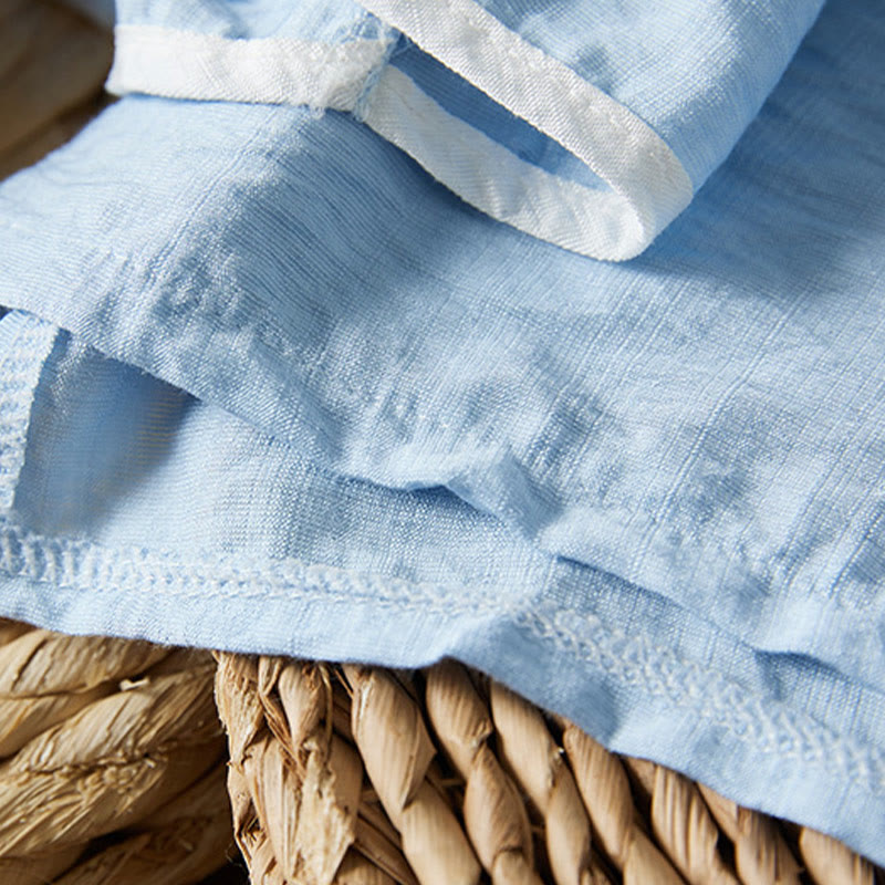 Buddha Stones Casual Women's Flowers Embroidery Pattern Frog-button Slanted Collar Design Three Quarter Sleeve Cotton Linen Shirt - image 15