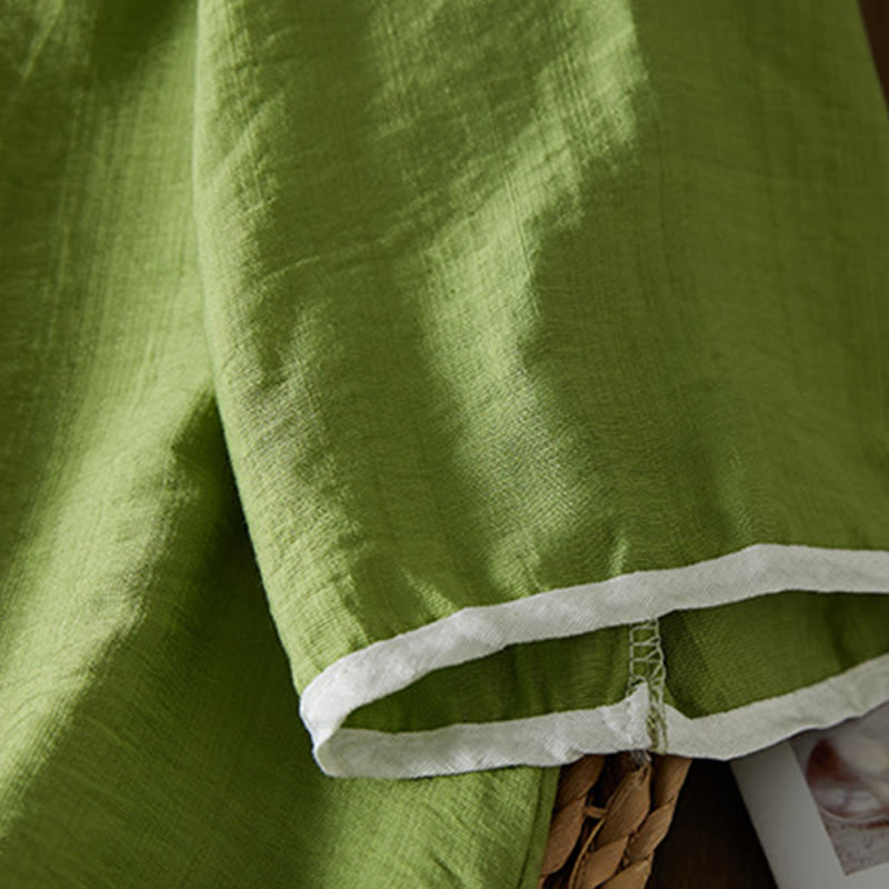 Buddha Stones Casual Women's Flowers Embroidery Pattern Frog-button Slanted Collar Design Three Quarter Sleeve Cotton Linen Shirt - image 28