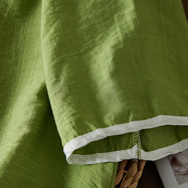 Buddha Stones Casual Women's Flowers Embroidery Pattern Frog-button Slanted Collar Design Three Quarter Sleeve Cotton Linen Shirt - image 28