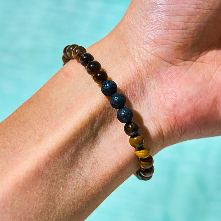 Buddha Stones 3Pcs Tiger Eye Lava Rock Protection Bracelet Set - image 4