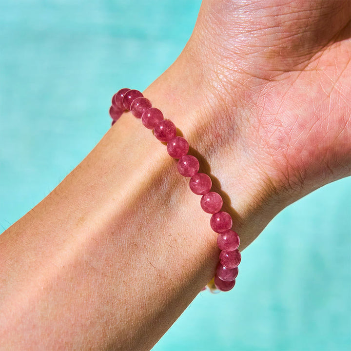Buddha Stones Strawberry Quartz Pearl Cat Rabbit Healing Bracelet - image 10