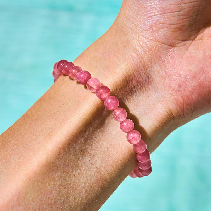 Buddha Stones Strawberry Quartz Pearl Cat Rabbit Healing Bracelet - image 5