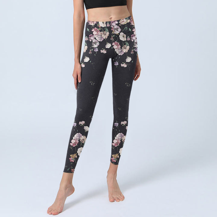 Buddha Stones Pansy Flower Pattern Print Gym Leggings Women's Yoga Pants - image 5