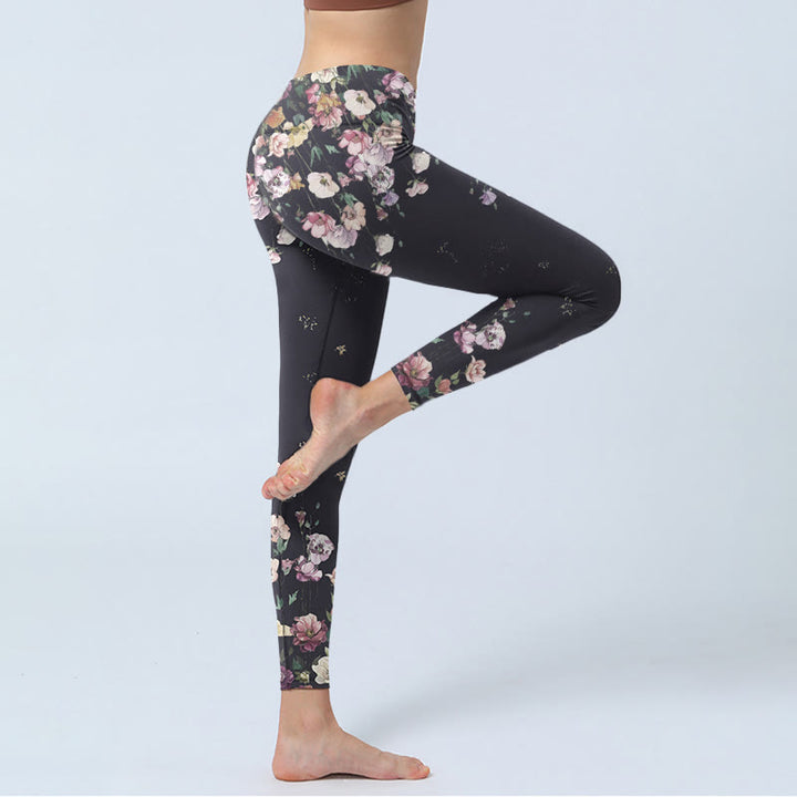 Buddha Stones Pansy Flower Pattern Print Gym Leggings Women's Yoga Pants - image 4