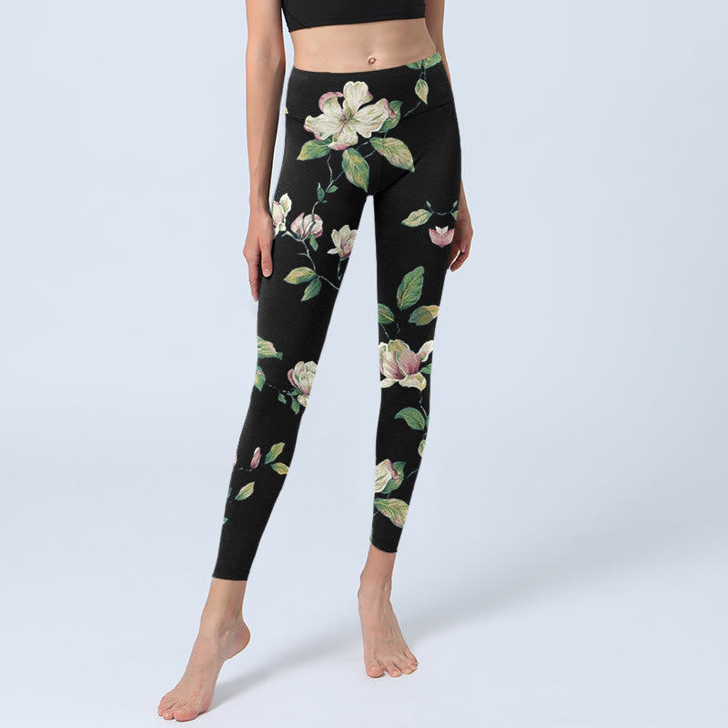 Buddha Stones Magnolia Flower Pattern Print Gym Leggings Women's Yoga Pants - image 5
