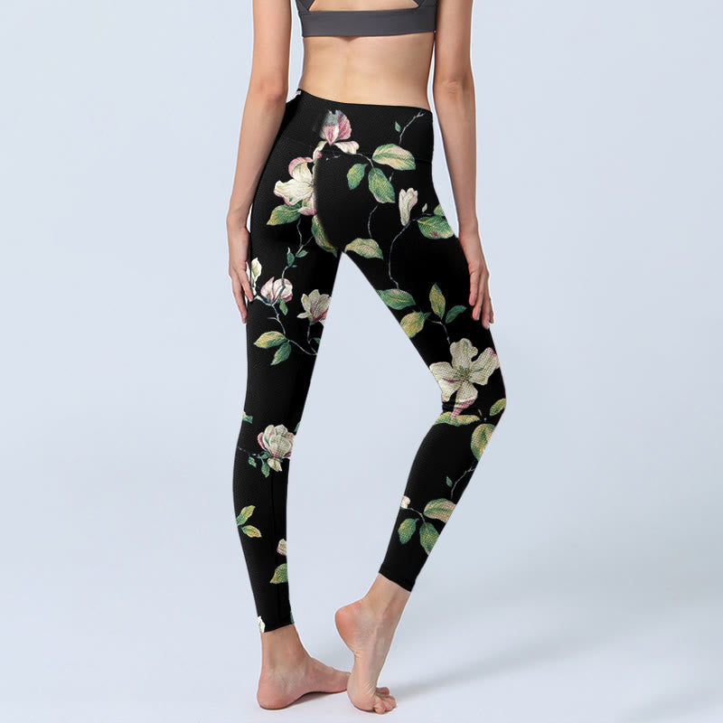 Buddha Stones Magnolia Flower Pattern Print Gym Leggings Women's Yoga Pants - image 3