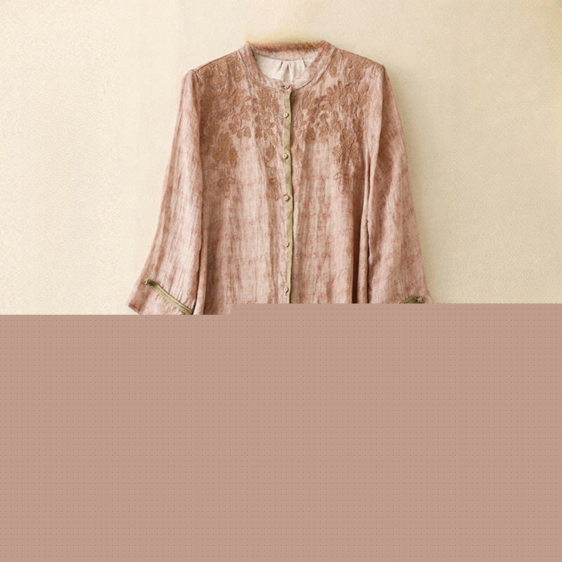 Buddha Stones Summer Casual Embroidered Stand Collar Design Three Quarter Sleeve Acrylic Midi Dress - Pink - US8-10，UK/AU12-14，EU40-42 (2XL) - image 18