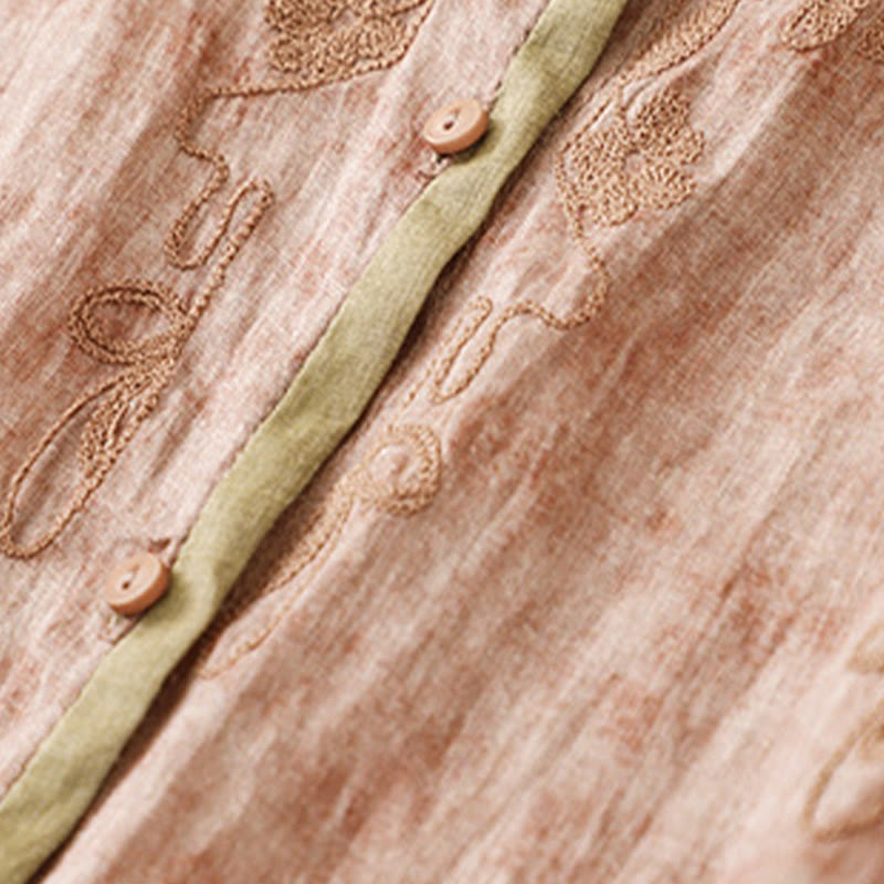 Buddha Stones Summer Casual Embroidered Stand Collar Design Three Quarter Sleeve Acrylic Midi Dress - image 21