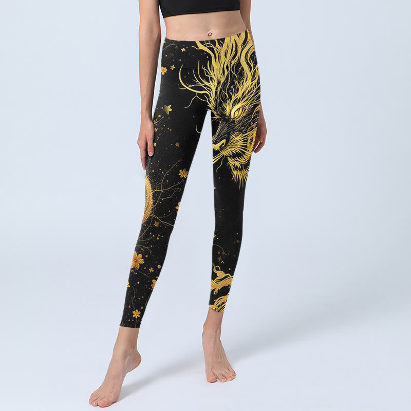 Buddha Stones Golden Dragon Pattern Print Gym Leggings Women's Yoga Pants - image 5