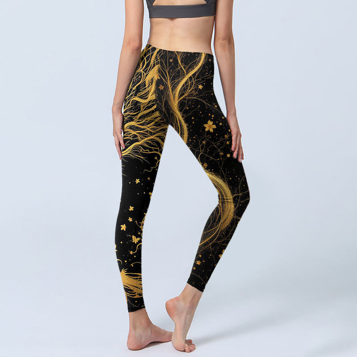 Buddha Stones Golden Dragon Pattern Print Gym Leggings Women's Yoga Pants - image 3