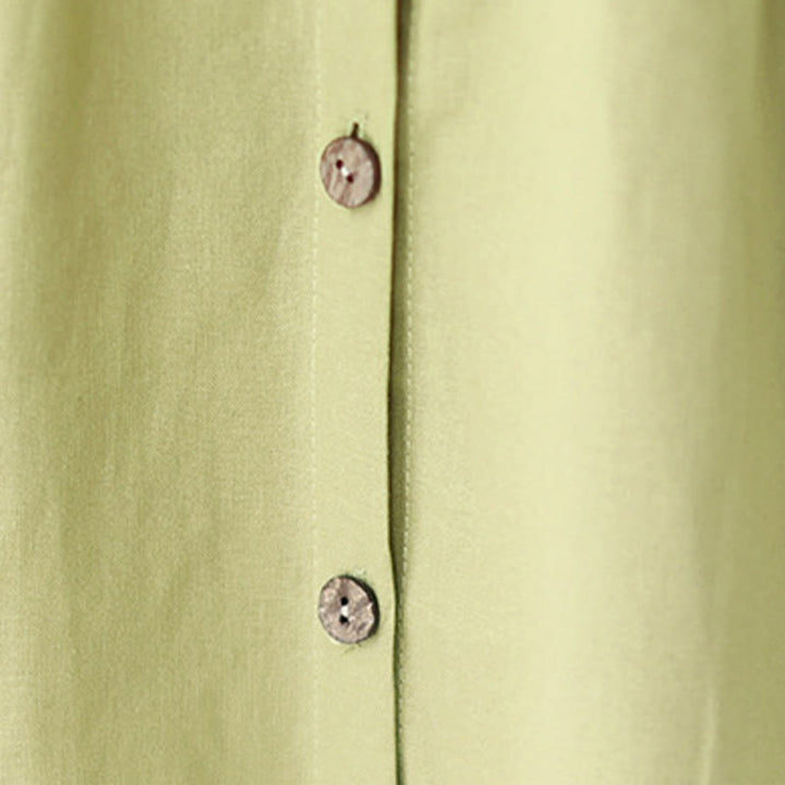 Buddha Stones Summer Casual Plain Buttons Stand Collar Design Three Quarter Sleeve Acrylic Cardigan Midi Dress With Pockets