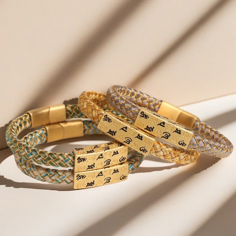 Buddha Stones Tibetan Om Mani Padme Hum Various Colors Rope Gold Thread Diamond Knot Luck Buckle Bracelet