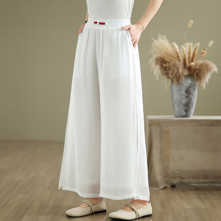 Buddha Stones Casual Vintage Side Slit Hem Design Cotton Linen Women's Wide Leg Pants With Pockets - image 10