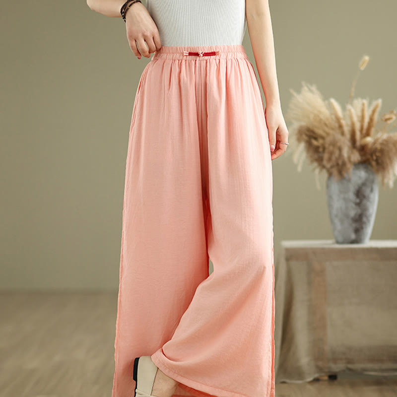Buddha Stones Casual Vintage Side Slit Hem Design Cotton Linen Women's Wide Leg Pants With Pockets - image 1