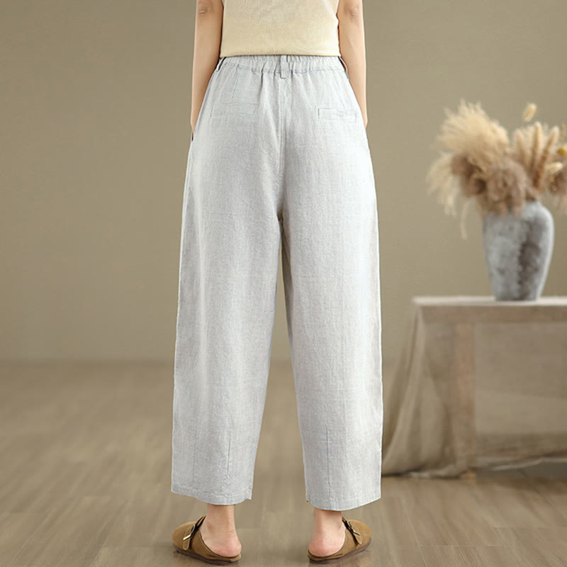 Buddha Stones Casual Summer Solid Color High Waist Women's Cotton Linen Harem Pants With Pockets - image 3