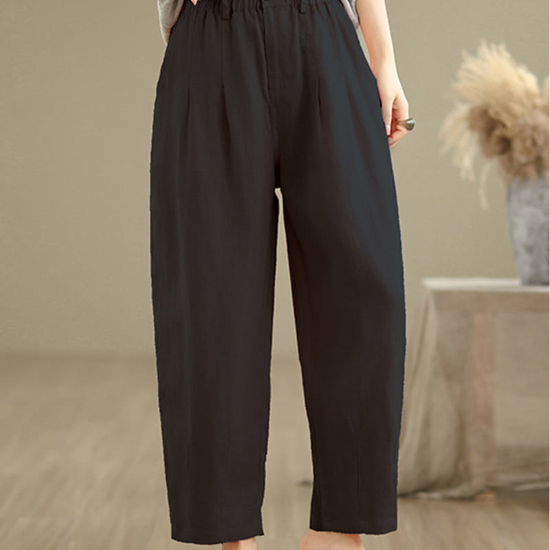 Buddha Stones Casual Summer Solid Color High Waist Women's Cotton Linen Harem Pants With Pockets - image 11