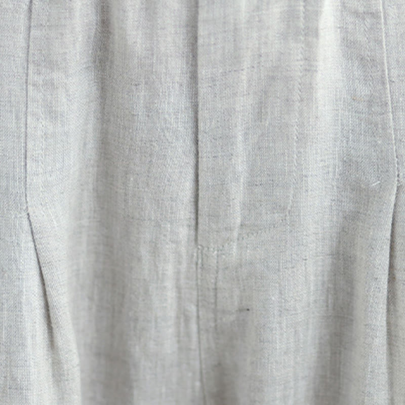 Buddha Stones Casual Summer Solid Color High Waist Women's Cotton Linen Harem Pants With Pockets