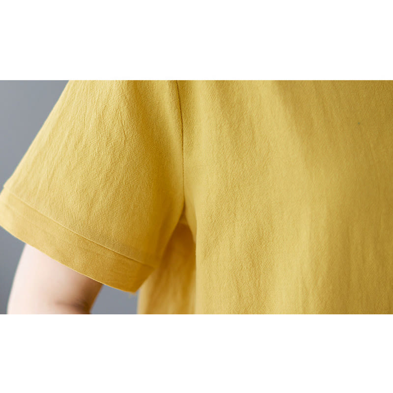 Buddha Stones Side Slit Design Women's Cotton Linen Crew Neck Short Sleeve T-Shirt Wtih Pocket - image 10