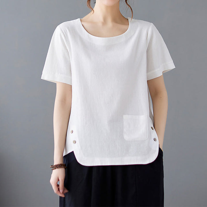 Buddha Stones Side Slit Design Women's Cotton Polyester Crew Neck Short Sleeve T-Shirt Wtih Pocket - White - US14，UK/AU18，EU46 (4XL) - image 13