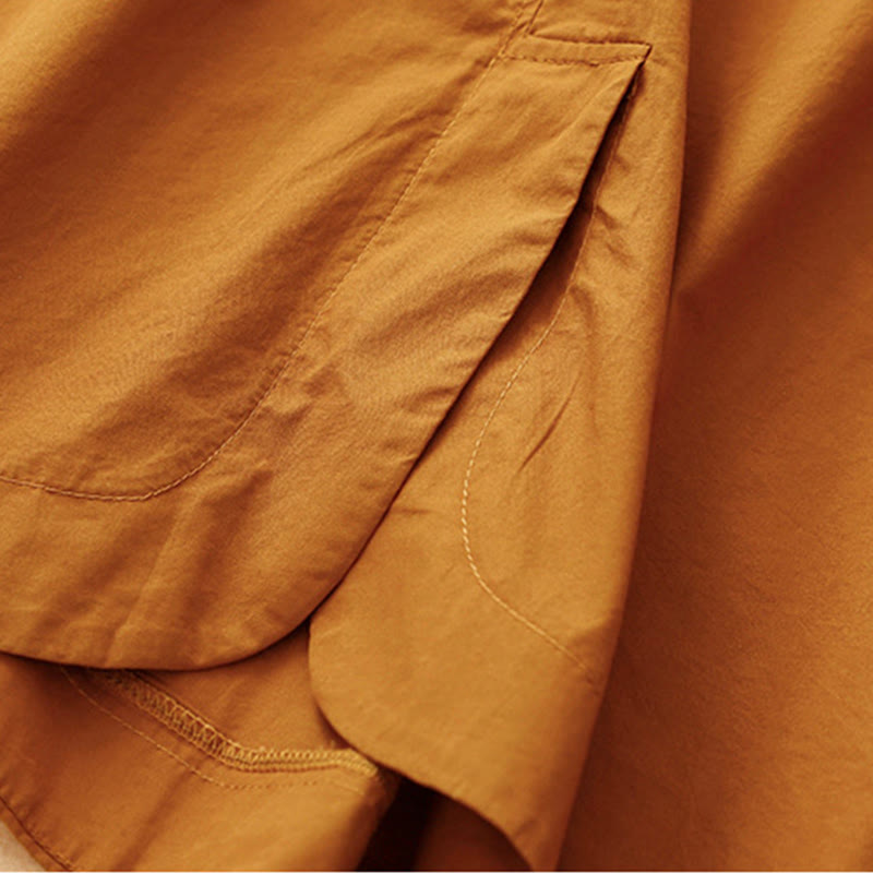 Buddha Stones Summer Plain Crew Neck Simple Short Sleeve Design Midi Dress With Pockets - image 5