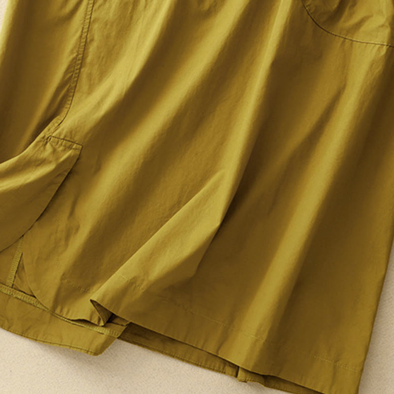 Buddha Stones Summer Plain Crew Neck Simple Short Sleeve Design Midi Dress With Pockets - image 23