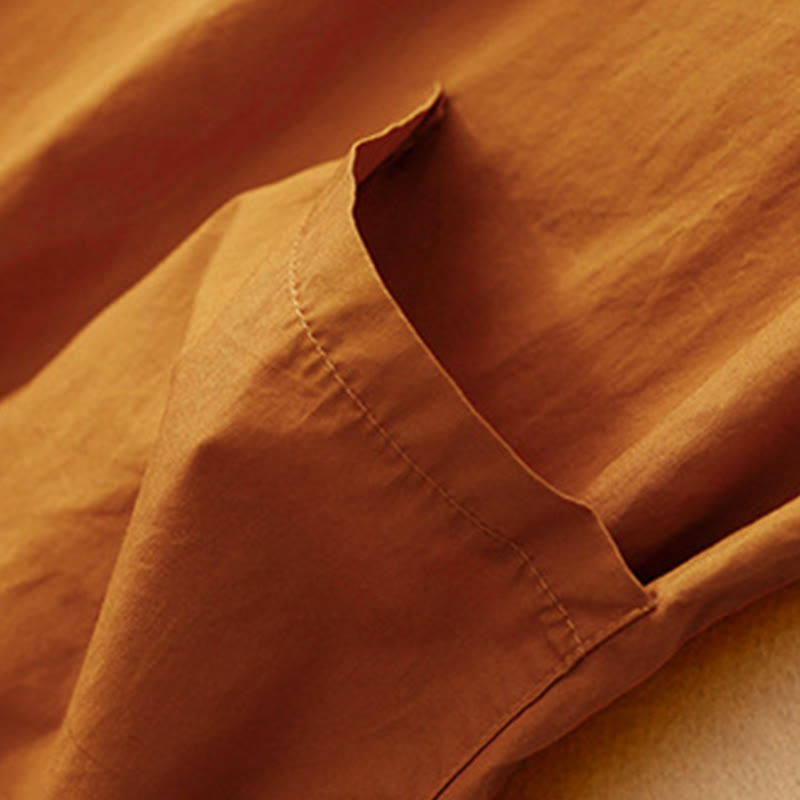 Buddha Stones Summer Plain Crew Neck Simple Short Sleeve Design Midi Dress With Pockets - image 3