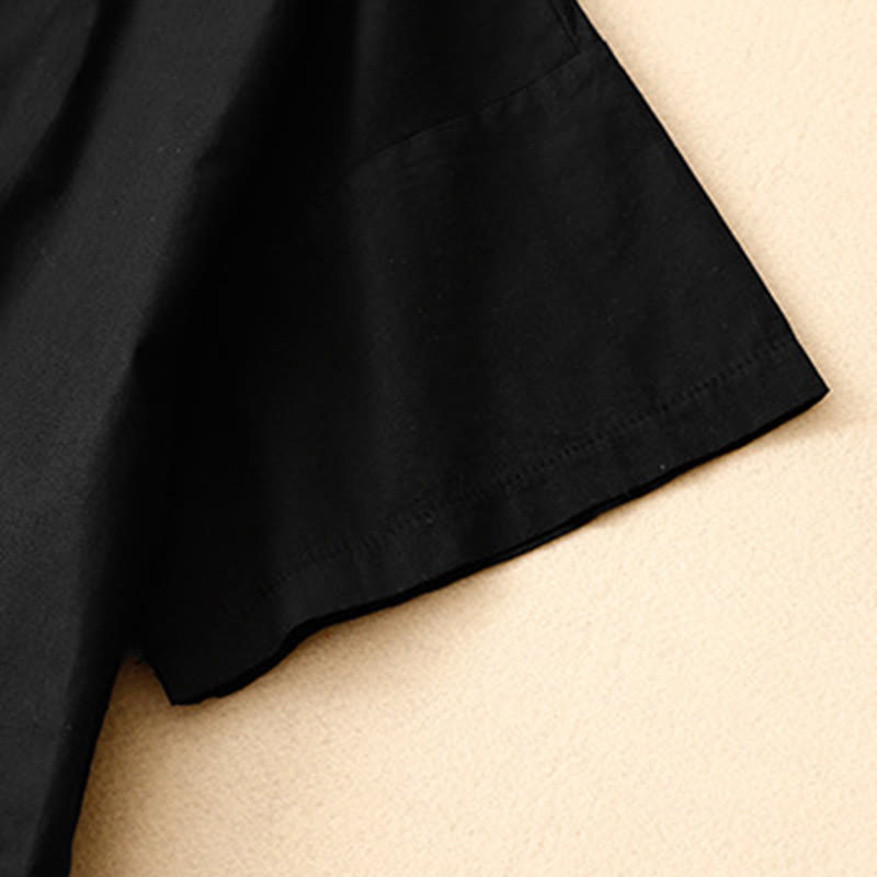 Buddha Stones Summer Plain Crew Neck Simple Short Sleeve Design Midi Dress With Pockets - image 10