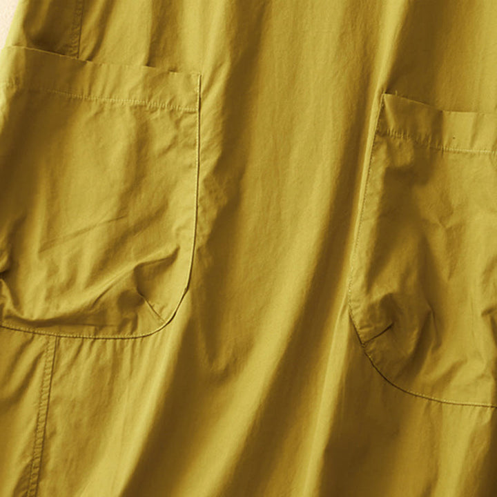 Buddha Stones Summer Plain Crew Neck Simple Short Sleeve Design Midi Dress With Pockets - image 18