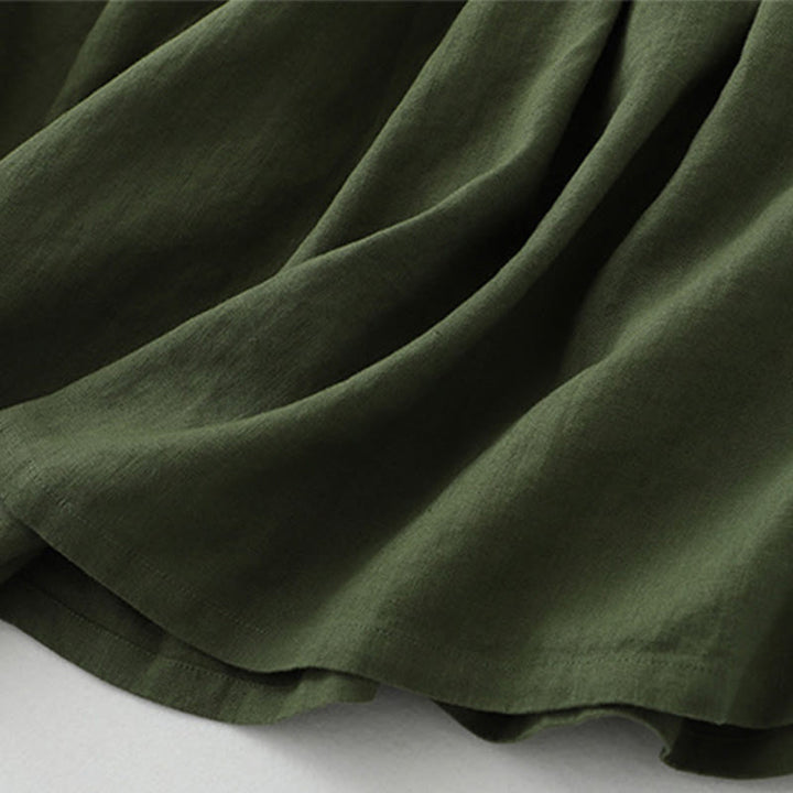 Buddha Stones Daily Casual Pure Color V-Neck Simple Buttons Design Sleeveless Midi Dress - image 15