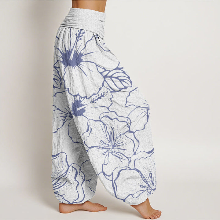 Buddha Stones Cotton Morning Glory Flowers Pattern Design Women's Elastic Waist Harem Pants - image 6