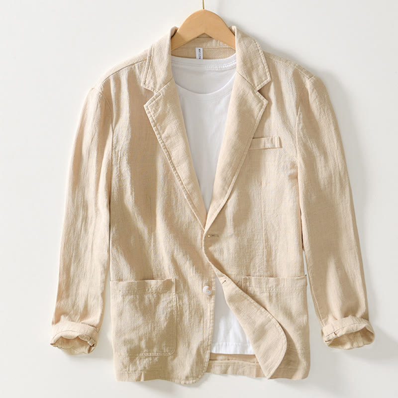 Buddha Stones Long Sleeve Button Placket Design Men's Cotton Linen Jacket Shirt With Pockets - LemonChiffon - US/UK/AU44，EU54 (4XL) - image 10