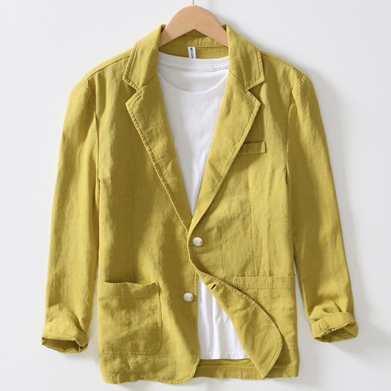 Buddha Stones Long Sleeve Button Placket Design Men's Cotton Linen Jacket Shirt With Pockets - Yellow - US/UK/AU44，EU54 (4XL) - image 21