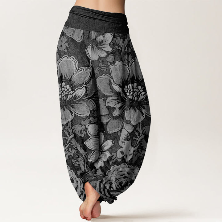 Buddha Stones Cotton Peony Flowers Butterfly Pattern Design Women's Elastic Waist Harem Pants - image 5